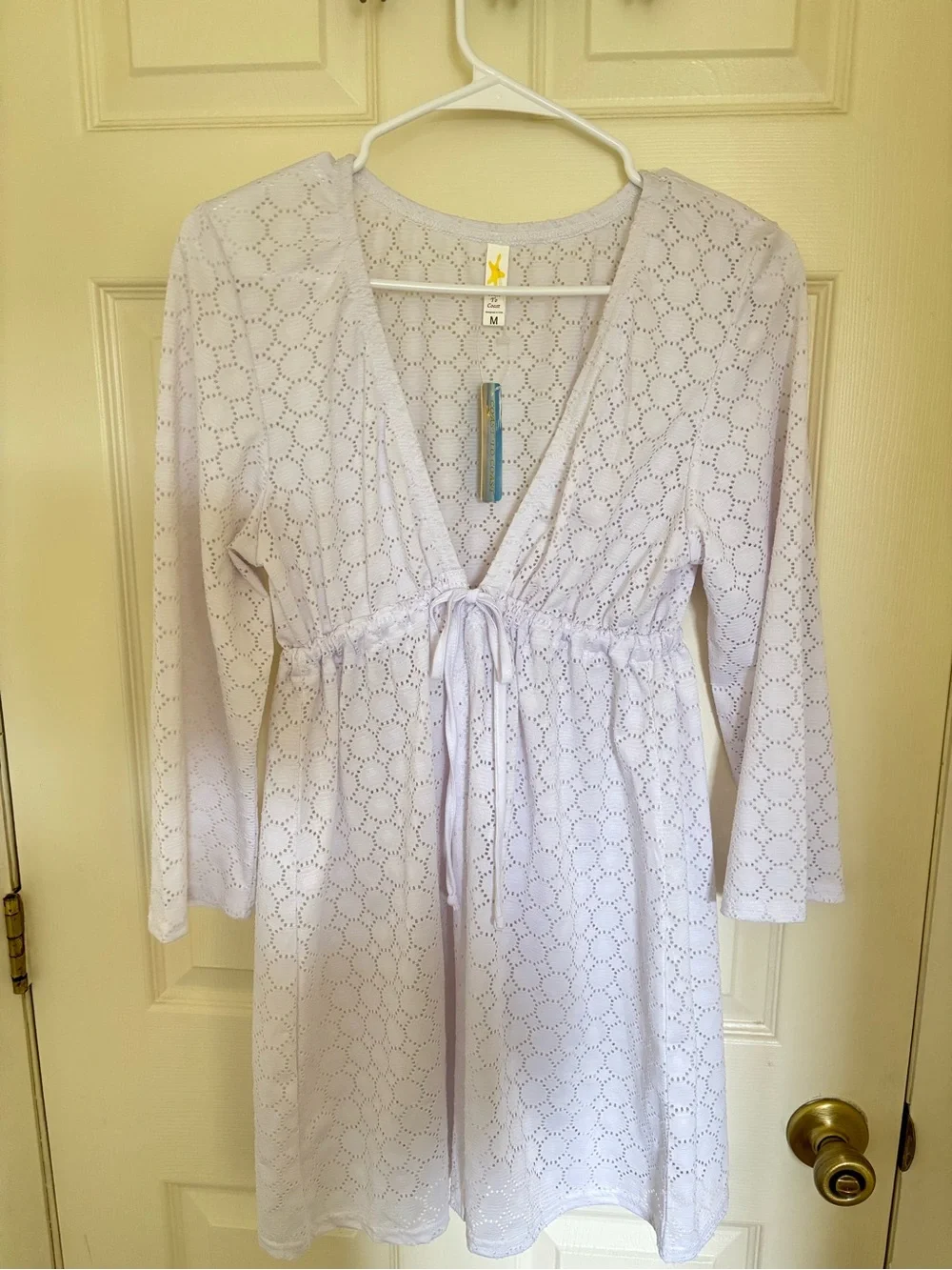 Light white  Eyelet Swim Coverup with Tie Front